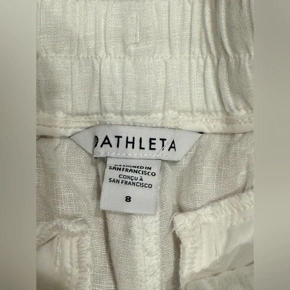 Athleta Cabo Linen Joggers Women's 8 White Chambray Pants 100% Linen Airy Beach - Picture 6 of 16
